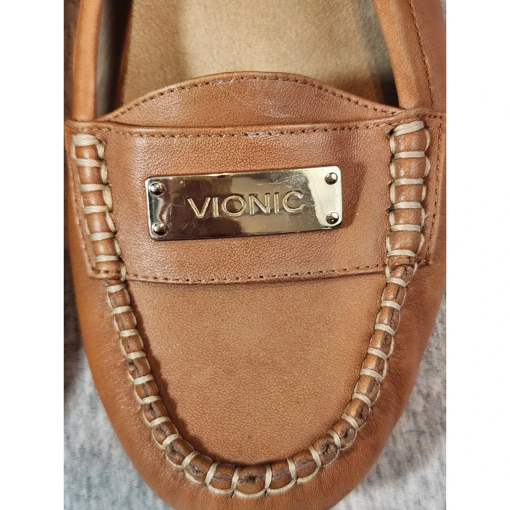 Vionic Sydney Loafers Womens 8 Tan Leather Orthaheel Driving Mocs 456SYDNEY